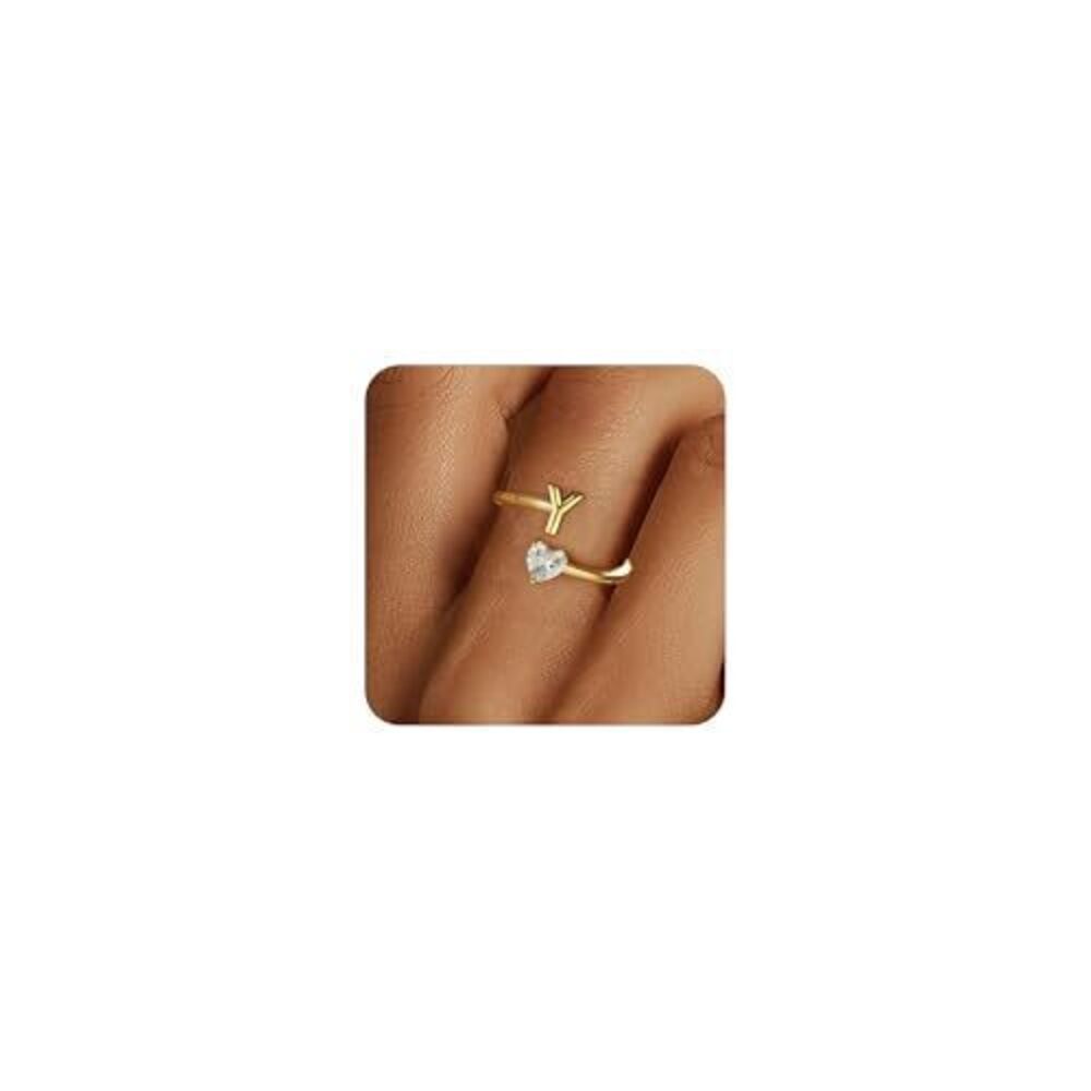 4875 Gold Rings Non Tarnish - 18K Gold Plated Adjustable Ring Initial Y